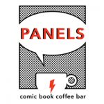 A black and white logo of panels coffee bar.