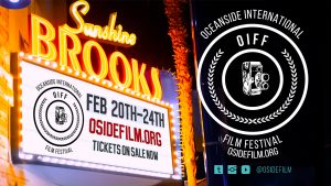 A neon sign and an osidefilm sign at the sunshine brooks festival.